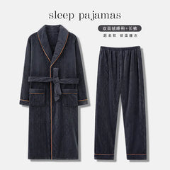 Men's Coral Fleece Bathrobe and Pajama Set (2 Pieces)