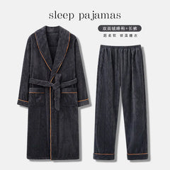 Men's Coral Fleece Bathrobe and Pajama Set (2 Pieces)