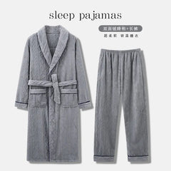 Men's Coral Fleece Bathrobe and Pajama Set (2 Pieces)