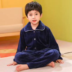 Thick Solid Color Children's Flannel Pajama Set