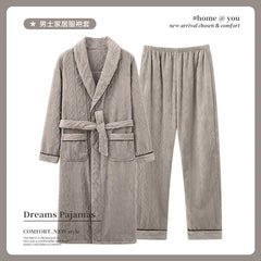 Men's Coral Fleece Bathrobe and Pajama Set (2 Pieces)