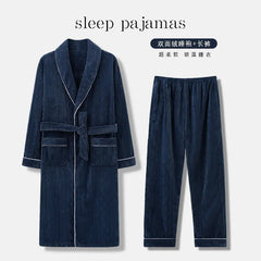 Men's Coral Fleece Bathrobe and Pajama Set (2 Pieces)