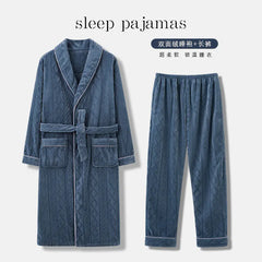 Men's Coral Fleece Bathrobe and Pajama Set (2 Pieces)