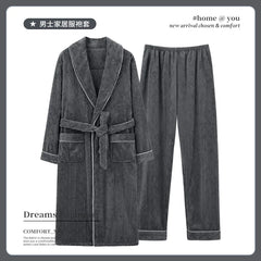 Men's Coral Fleece Bathrobe and Pajama Set (2 Pieces)