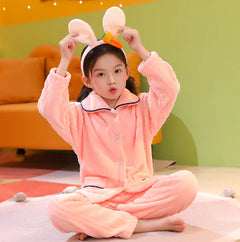 Thick Solid Color Children's Flannel Pajama Set